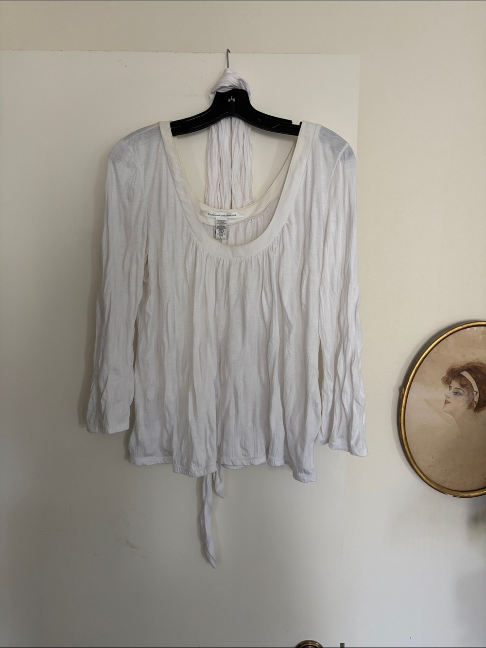 Diane Von Furstenberg White Gathered Scoop Neck Tunic